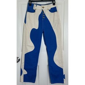 House of Sunny Canvas Jessie Jeans‎ Blue/Oat High Rise Straight Leg Woman Size 2